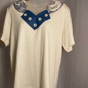 Blouse by footprints size medium cream/ blue